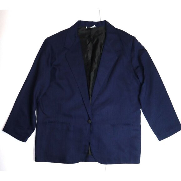 VINTAGE WOMEN'S NAVY BLUE OVERSIZED BLAZER JACKET - 35TH & 10TH - SIZE L - Picture 1 of 7